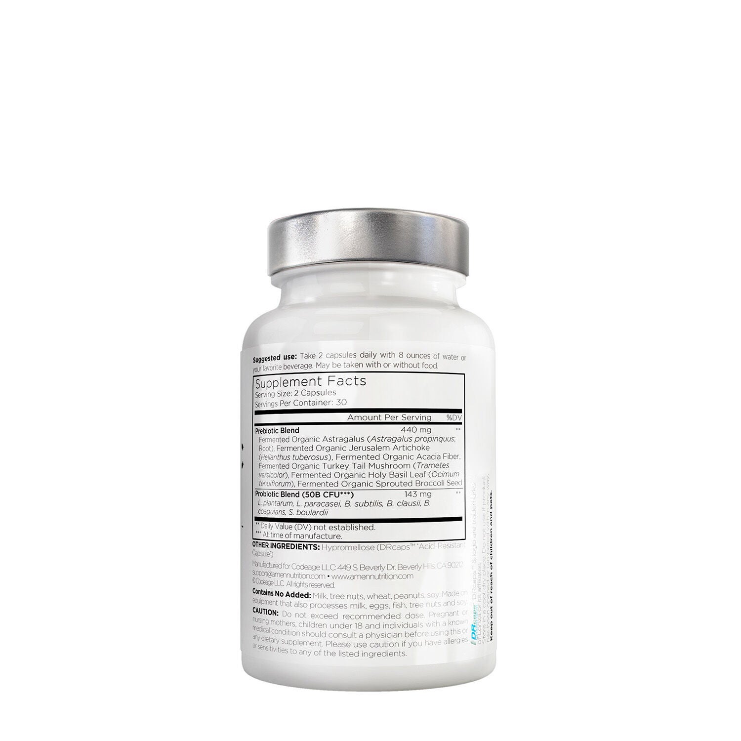 Amen SBO Probiotic 50 Billion CFU & Prebiotics - Vegan Supplement - 60 Veggie Capsules (30 Servings)